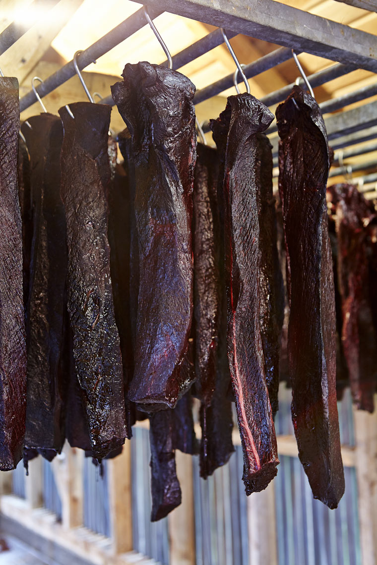 Drying pilot whale meat