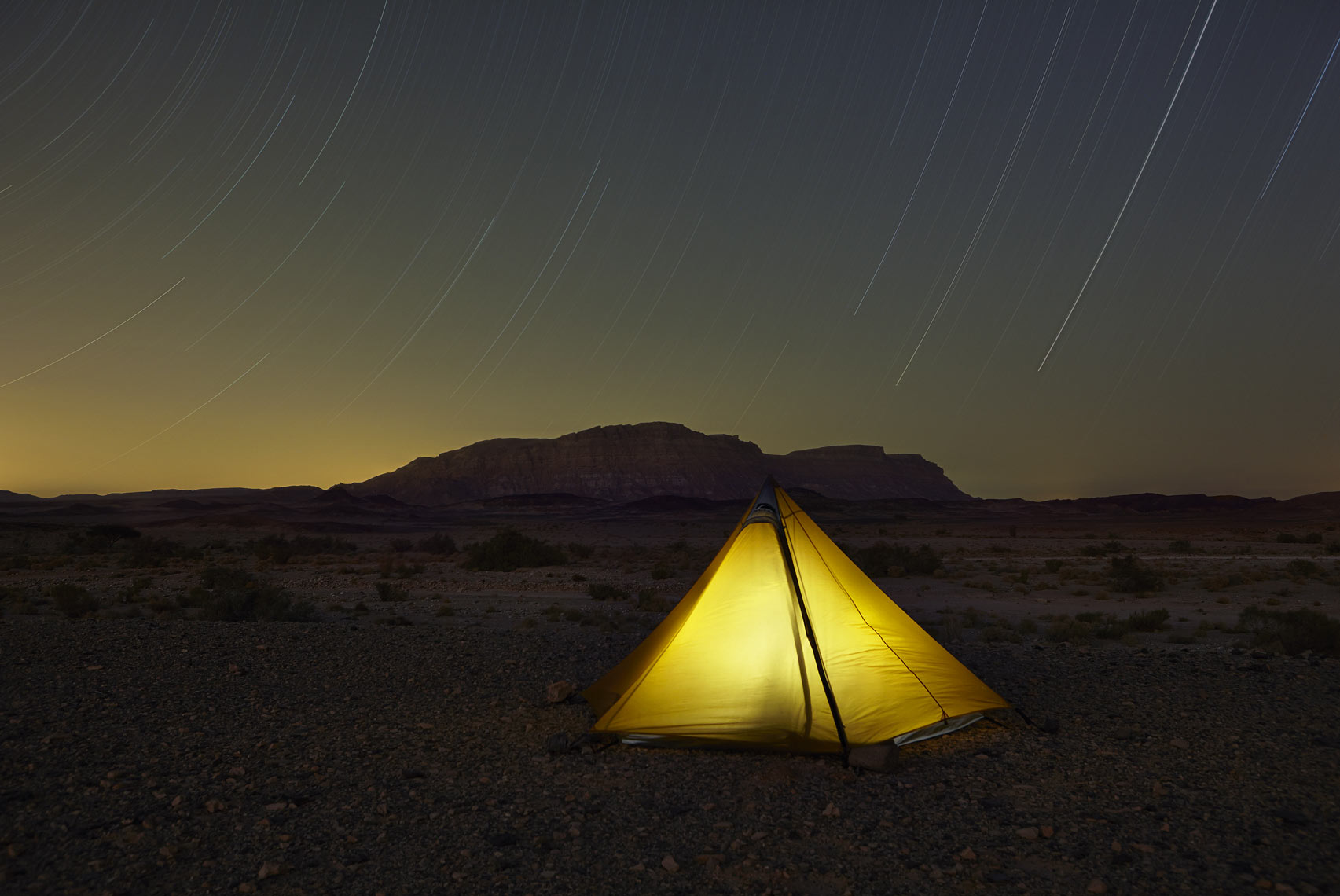 Tent with star trails at Makhtesh Ramon